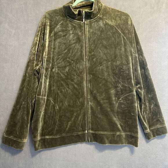 Talbots Jacket Lux Velour Jacket Full Zip Mock Neck Cozy Plus Size 1X Sage Green - Picture 1 of 8